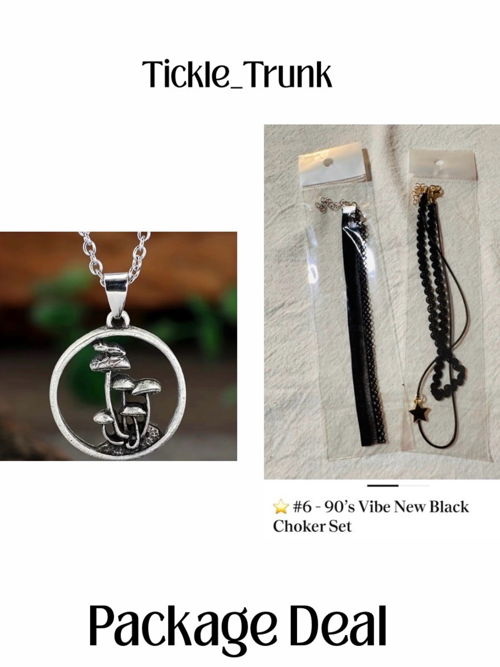 ⭐️ #6 - 90’s Vibe New Black Choker Set & mushroom necklace